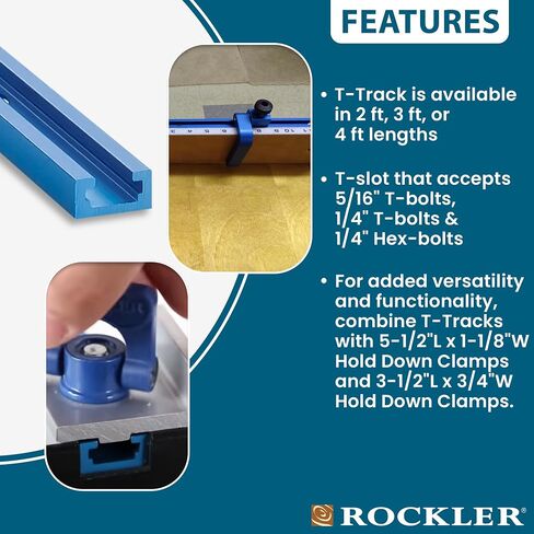 Rockler 3ft. Universal T Track – Blue T Track for Woodworking is Perfect for Workbenches, Jigs, & Machine Tables – Stacked T Slot Accepts 5/16" T-Bolts, ¼" T-Bolts - Woodworking Tools and Accessories in Kuwait
