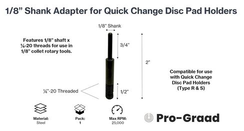 E-11 1/8" Shank for Type R & S Quick Change Disc Pad Holders | 1/8" Shaft x 1/4-20 Thread, Convert Quick Change Holder Compatible Fit Dremel & Similar Rotary Tools, 1 Pack in Kuwait
