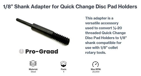 E-11 1/8" Shank for Type R & S Quick Change Disc Pad Holders | 1/8" Shaft x 1/4-20 Thread, Convert Quick Change Holder Compatible Fit Dremel & Similar Rotary Tools, 1 Pack in Kuwait