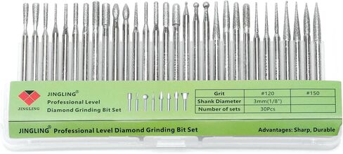JINGLING Diamond Bit Kit Stone Carving Tools Rotary Tool Bits with 1/8" Shank for Dremel Accessories Pack of 30Pcs in Kuwait