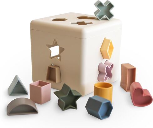 mushie Shape Sorting Box | Made in Denmark (10+ Months) | Made in Denmark, 12 Shapes, BPA-Free, Fine Motor Skills in Saudi Arabia