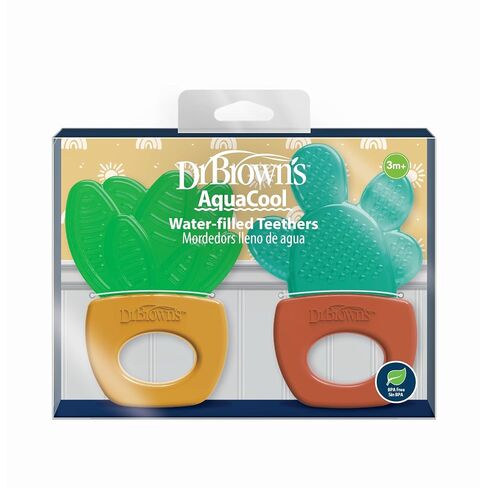 Dr. Brown's AquaCool Water-Filled Teether, Cooling Baby Teether Toy for Sore Gums, Green Cactus, BPA-Free, 3m+, 2-Pack in Kuwait