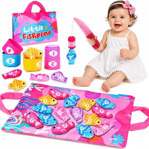 Montessori Toys for 1 Year Old Girl Gifts: Fishing Game with Stacking Cups | Learning Educational Baby Toys for 1+ Year Old - Sensory Sorting Toddlers Toy for 1-3 Boy Girl First Birthday Gift Christmas in Kuwait