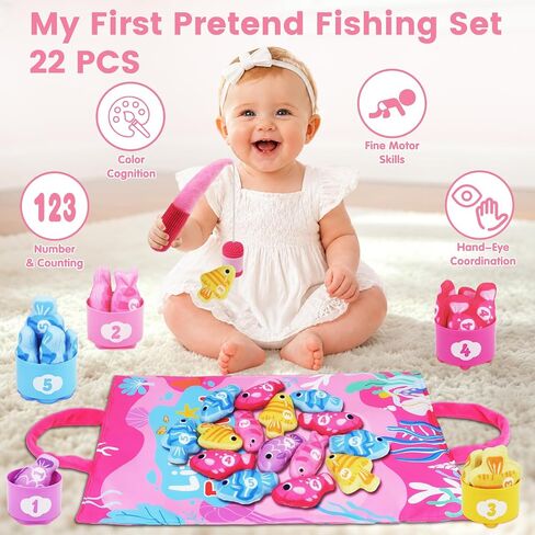 Montessori Toys for 1 Year Old Girl Gifts: Fishing Game with Stacking Cups | Learning Educational Baby Toys for 1+ Year Old - Sensory Sorting Toddlers Toy for 1-3 Boy Girl First Birthday Gift Christmas in Kuwait