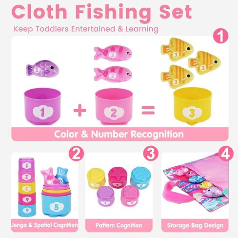 Montessori Toys for 1 Year Old Girl Gifts: Fishing Game with Stacking Cups | Learning Educational Baby Toys for 1+ Year Old - Sensory Sorting Toddlers Toy for 1-3 Boy Girl First Birthday Gift Christmas in Kuwait