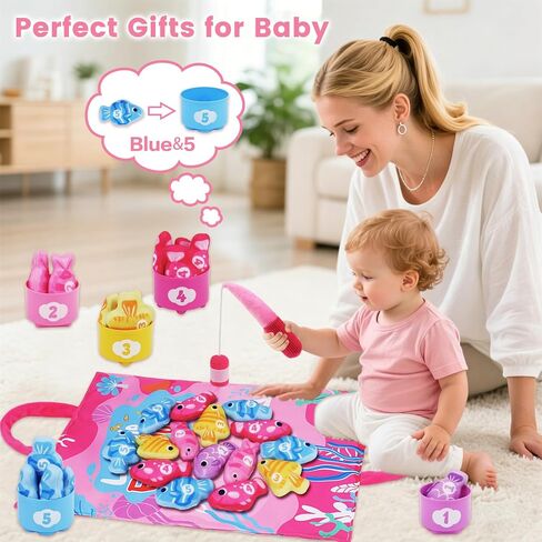 Montessori Toys for 1 Year Old Girl Gifts: Fishing Game with Stacking Cups | Learning Educational Baby Toys for 1+ Year Old - Sensory Sorting Toddlers Toy for 1-3 Boy Girl First Birthday Gift Christmas in Kuwait