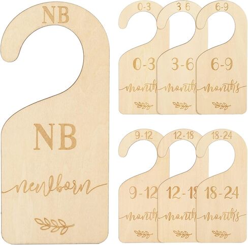 Whaline 7Pcs Green Wooden Baby Closet Size Dividers with Green Velvet Bag Newborn to 24 Month Thicken Infant Wardrobe Hanger Organizers for Home Nursery Supplies in Kuwait