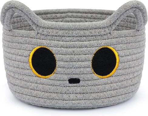Small Storage Basket, Black Cat Cotton Rope Cute Basket Toy Bin | Woven Blasket for Nursery, Blanket Basket Baby Toy Storage Organizer With Ears for Gifts Cat Dog Bin Toys 8.5×4.5 inches in Kuwait