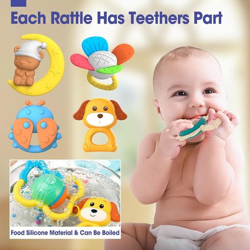 16 Pack Baby Rattles Teething Toys 3-6 Months, Baby Toys 0-6 Months, Newborn Infant Toys 6-12 Months, Essentials Must Haves Wrist Socks Toddler Stocking Stuffers Christmas Gifts in Kuwait