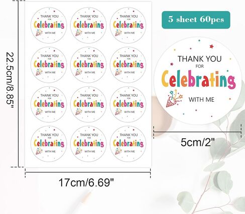 joycraft Thank You for Celebrating with Me Stickers, 60Pcs Gift Stickers | 2In White Celebrating Labels, Round Universal Self-Adhesive Stickers for Baby Shower Wedding Envelope Seals Party Favor in Kuwait