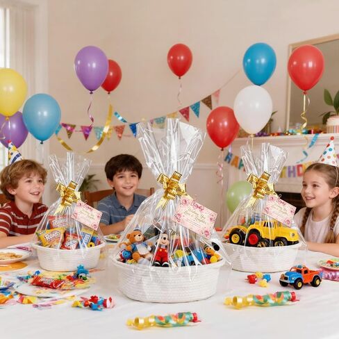 MUSDOOU 5 Pack Gift Baskets Empty with Clear Gift Bags, Pull Bows, Clips and Greeting Cards, Small White Woven Baskets for Birthday, Baby Shower, Graduation, Easter and Gift Giving in Kuwait