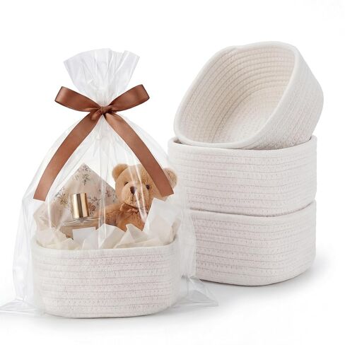 3 Pack Small Woven Baskets with Gift Bags, Ribbons, Wrap Papers | Empty Gift Baskets to Fill for Valentines, Baby Shower, Easter, Christmas Day, Decorative Storage Cubes for Toys & Home in Kuwait