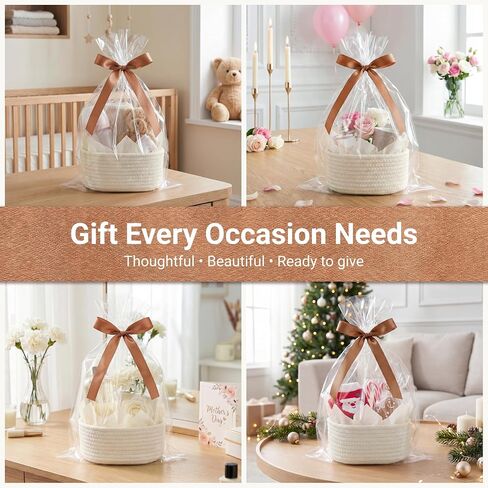3 Pack Small Woven Baskets with Gift Bags, Ribbons, Wrap Papers | Empty Gift Baskets to Fill for Valentines, Baby Shower, Easter, Christmas Day, Decorative Storage Cubes for Toys & Home in Kuwait