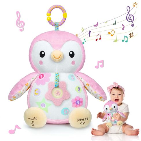 Baby Toys 0-6 Months,Musical Plush Stuffed Animal with Rattles & Crinkle Paper,Hanging Ring for Sensory Play,Tummy Time Toys for 0-12 Months Girls, Baby Girl Gift (Pink) in Kuwait