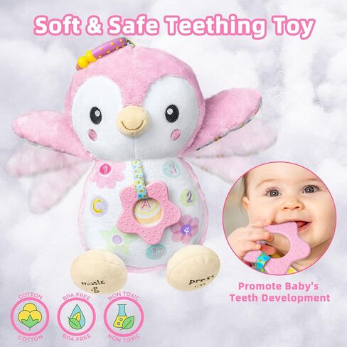 Baby Toys 0-6 Months,Musical Plush Stuffed Animal with Rattles & Crinkle Paper,Hanging Ring for Sensory Play,Tummy Time Toys for 0-12 Months Girls, Baby Girl Gift (Pink) in Kuwait