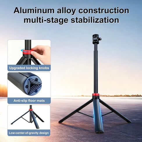 NWV 6-Section Extendable Tripod Stand with 1/4" Screw, Aluminum Alloy Camera Tripod with 180° Rotation, Foldable Phone Tripod for Live Stream, Vlogging, Photography, Max Height 210cm in Kuwait