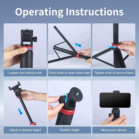 NWV 6-Section Extendable Tripod Stand with 1/4" Screw, Aluminum Alloy Camera Tripod with 180° Rotation, Foldable Phone Tripod for Live Stream, Vlogging, Photography, Max Height 210cm in Kuwait