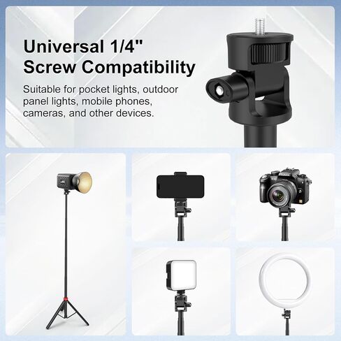 NWV 6-Section Extendable Tripod Stand with 1/4" Screw, Aluminum Alloy Camera Tripod with 180° Rotation, Foldable Phone Tripod for Live Stream, Vlogging, Photography, Max Height 210cm in Kuwait