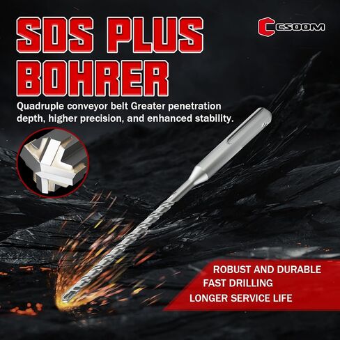 CSOOM SDS Plus Rotary Hammer Drill Bit 5/32"x6.3", Professional Concrete Drill Bit for Concrete, Brick, Stone and Cement Walls in Kuwait