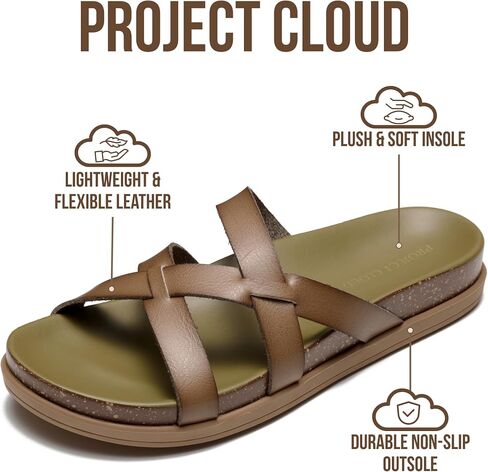 Project Cloud Non-Slip Summer Slides for Women (LASSO,OLIV,7.5M) | Summer Sandals for Women with Plush and Soft Insole Womens Sandals Comfortable Non Slip and Lightweight Women Footwear in Kuwait