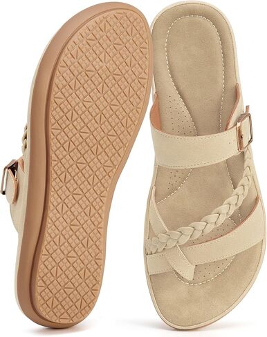 Aomigoct Women Sandals Comfortable Slides: Breathable Non-Slip Walking Sandals for Summer Dressy - Ladies Casual Shoes Indoor Outdoor in Kuwait