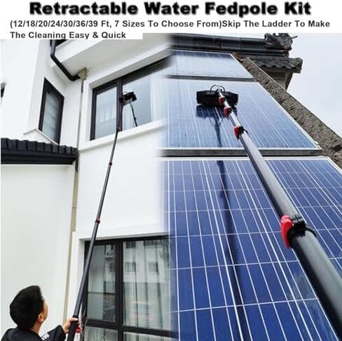 Window Cleaning Brush Kit, Hydro Extendable Brush with Squeegee, Water/Hose Delivery Pole, Cleaning Photovoltaic and Solar Panels,39.4Ft/12M,19.7FT/6M in Kuwait