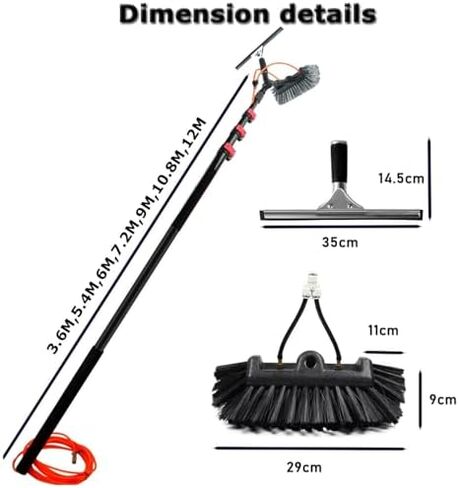 Window Cleaning Brush Kit, Hydro Extendable Brush with Squeegee, Water/Hose Delivery Pole, Cleaning Photovoltaic and Solar Panels,39.4Ft/12M,19.7FT/6M in Kuwait