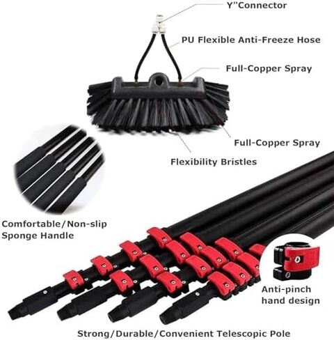 Window Cleaning Brush Kit, Hydro Extendable Brush with Squeegee, Water/Hose Delivery Pole, Cleaning Photovoltaic and Solar Panels,39.4Ft/12M,19.7FT/6M in Kuwait