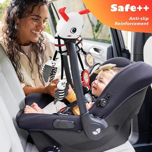 Car Seat Toys for Babies 0-6 Months, Black & White | High Contrast Spiral Plush Sensory Toy with 4 Hanging Pendants for Newborns, Fits Car Seats and Strollers in Kuwait