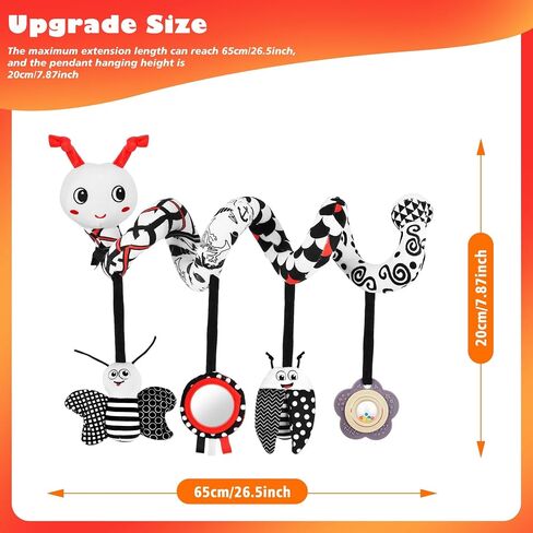 Car Seat Toys for Babies 0-6 Months, Black & White | High Contrast Spiral Plush Sensory Toy with 4 Hanging Pendants for Newborns, Fits Car Seats and Strollers in Kuwait