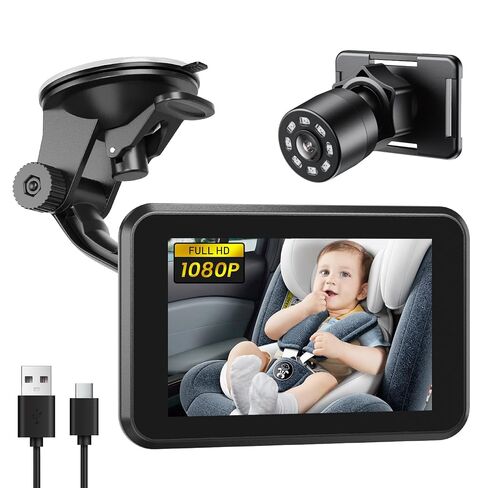 Itomoro Baby Car Camera USB Plug, 4.3" HD Car Baby Monitor with Camera Night Vision, Safety Seat Baby Car Mirror for Rear Facing 5 Mins Easy Installation in Kuwait