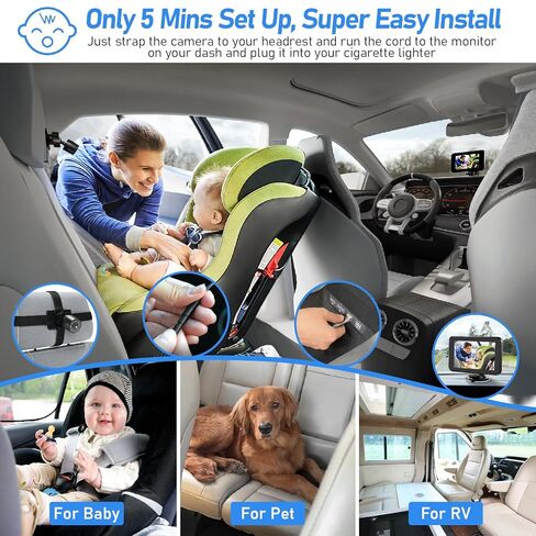 Itomoro Baby Car Camera USB Plug, 4.3" HD Car Baby Monitor with Camera Night Vision, Safety Seat Baby Car Mirror for Rear Facing 5 Mins Easy Installation in Kuwait