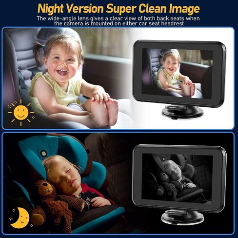 Itomoro Baby Car Camera USB Plug, 4.3" HD Car Baby Monitor with Camera Night Vision, Safety Seat Baby Car Mirror for Rear Facing 5 Mins Easy Installation in Kuwait