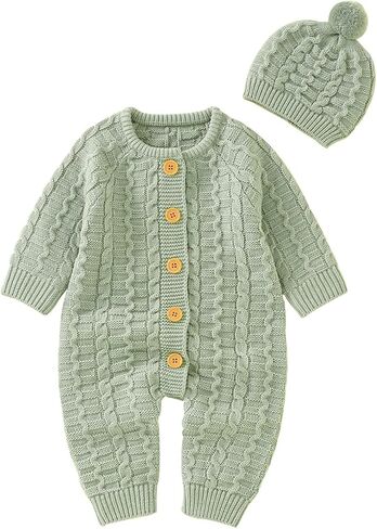 Newborn Infant Boy Girl Solid Knitted Sweater Baby Jumpsuit Romper Cotton Caps Outfits Sets Clothes Boys White Tank Top in Kuwait