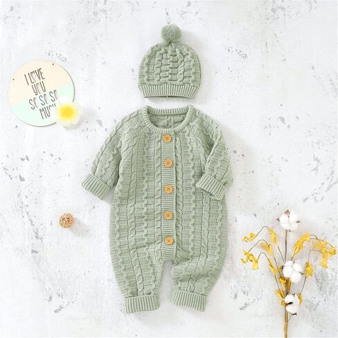 Newborn Infant Boy Girl Solid Knitted Sweater Baby Jumpsuit Romper Cotton Caps Outfits Sets Clothes Boys White Tank Top in Kuwait