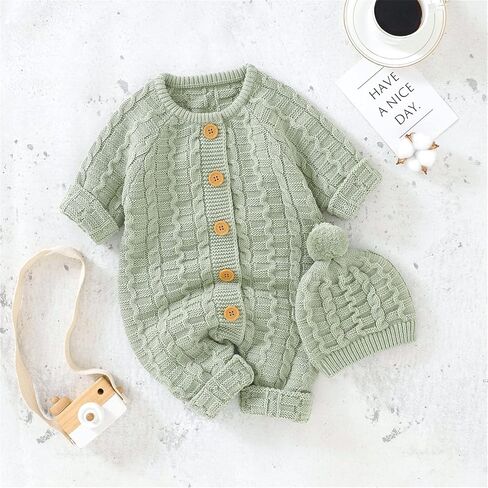 Newborn Infant Boy Girl Solid Knitted Sweater Baby Jumpsuit Romper Cotton Caps Outfits Sets Clothes Boys White Tank Top in Kuwait