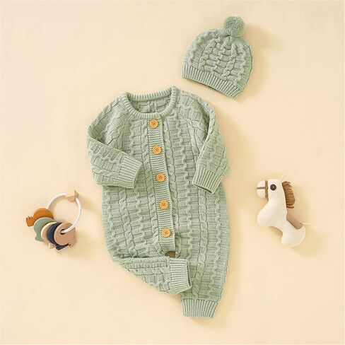 Newborn Infant Boy Girl Solid Knitted Sweater Baby Jumpsuit Romper Cotton Caps Outfits Sets Clothes Boys White Tank Top in Kuwait