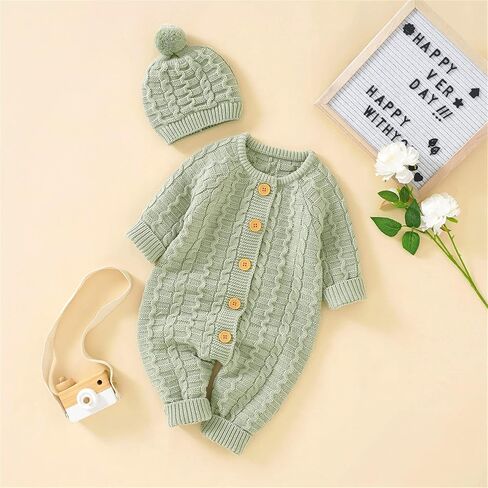 Newborn Infant Boy Girl Solid Knitted Sweater Baby Jumpsuit Romper Cotton Caps Outfits Sets Clothes Boys White Tank Top in Kuwait