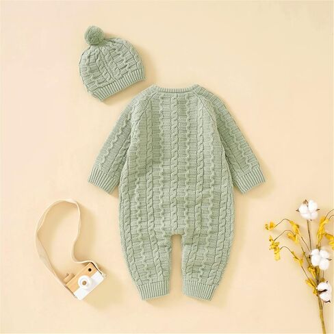 Newborn Infant Boy Girl Solid Knitted Sweater Baby Jumpsuit Romper Cotton Caps Outfits Sets Clothes Boys White Tank Top in Kuwait