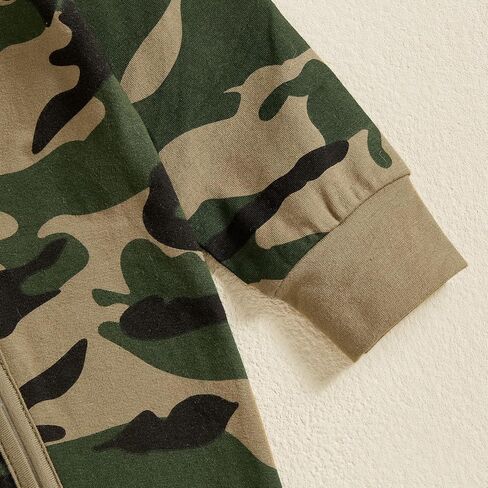 Newborn Baby Boy Footies Camouflage Zipper One Piece Jumpsuit Hat | Camouflage Print Zip up Romper, One Piece Outfit with Hat, Zipper Jumpsuit, for Newborn Coming Home Outfit/Holiday Gifts in Kuwait