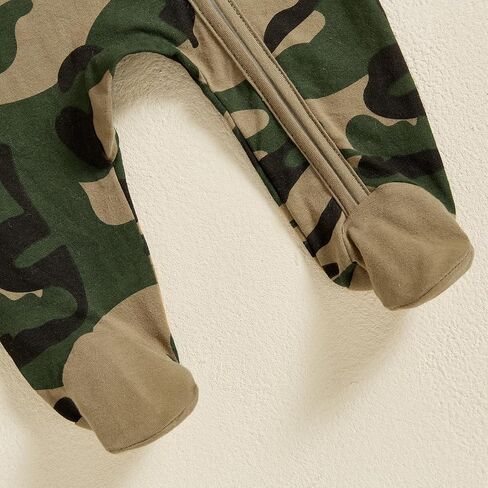 Newborn Baby Boy Footies Camouflage Zipper One Piece Jumpsuit Hat | Camouflage Print Zip up Romper, One Piece Outfit with Hat, Zipper Jumpsuit, for Newborn Coming Home Outfit/Holiday Gifts in Kuwait