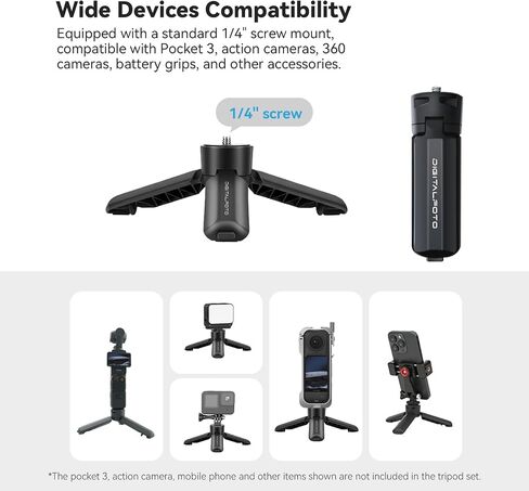 POP-1 Auto-Open Mini Tripod for DJI Osmo Pocket 3/4/4P/Luna | 1/4 Inch Screw Mount, Compact Desktop Stand for Action Cameras, iPhone, Vlogging and Video Shooting in Kuwait