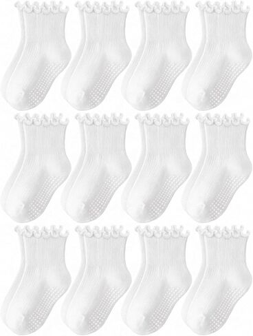 Baby Toddler Ruffle Socks for Girls Cute Crew Grip Frilly Socks in Kuwait