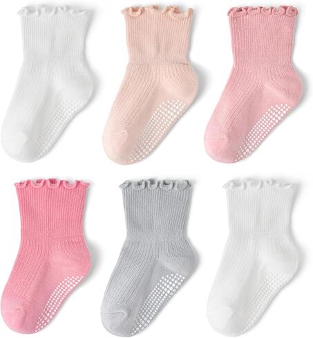 Baby Toddler Ruffle Socks for Girls Cute Crew Grip Frilly Socks in Kuwait