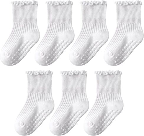 Baby Toddler Ruffle Socks for Girls Cute Crew Grip Frilly Socks in Kuwait