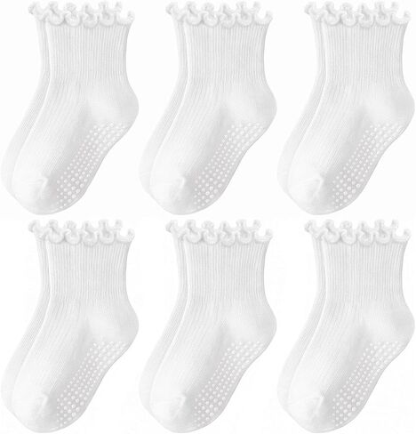 Baby Toddler Ruffle Socks for Girls Cute Crew Grip Frilly Socks in Kuwait
