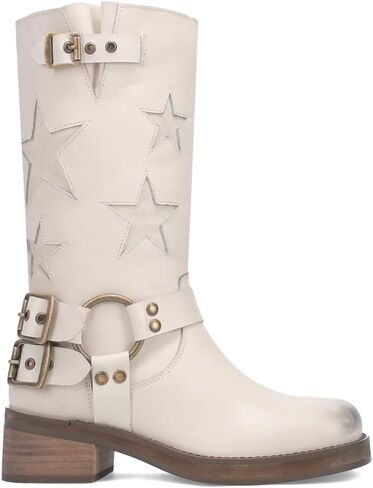Dingo Womens Blacklist Tooled Inlay Round Toe Pull On Motorcycle Casual Boots Mid Calf Mid Heel 2-3" in Kuwait
