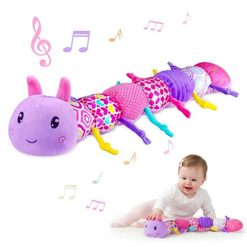 Baby Infant Musical Stuffed Animal Soft Toy with Multi-Sensory Crinkle, Rattle & Textures,Baby Girl Toy Birthday Gift for 0 3 6 9 12 Months+,Caterpillar,Purple in Kuwait