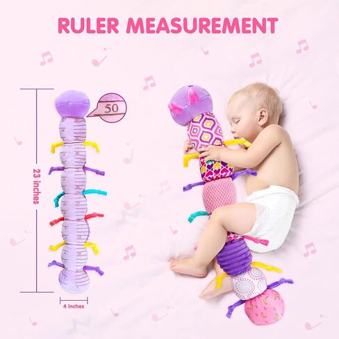Baby Infant Musical Stuffed Animal Soft Toy with Multi-Sensory Crinkle, Rattle & Textures,Baby Girl Toy Birthday Gift for 0 3 6 9 12 Months+,Caterpillar,Purple in Kuwait