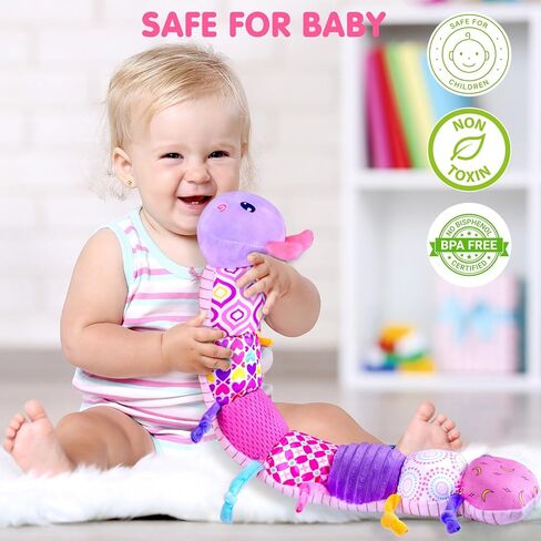 Baby Infant Musical Stuffed Animal Soft Toy with Multi-Sensory Crinkle, Rattle & Textures,Baby Girl Toy Birthday Gift for 0 3 6 9 12 Months+,Caterpillar,Purple in Kuwait
